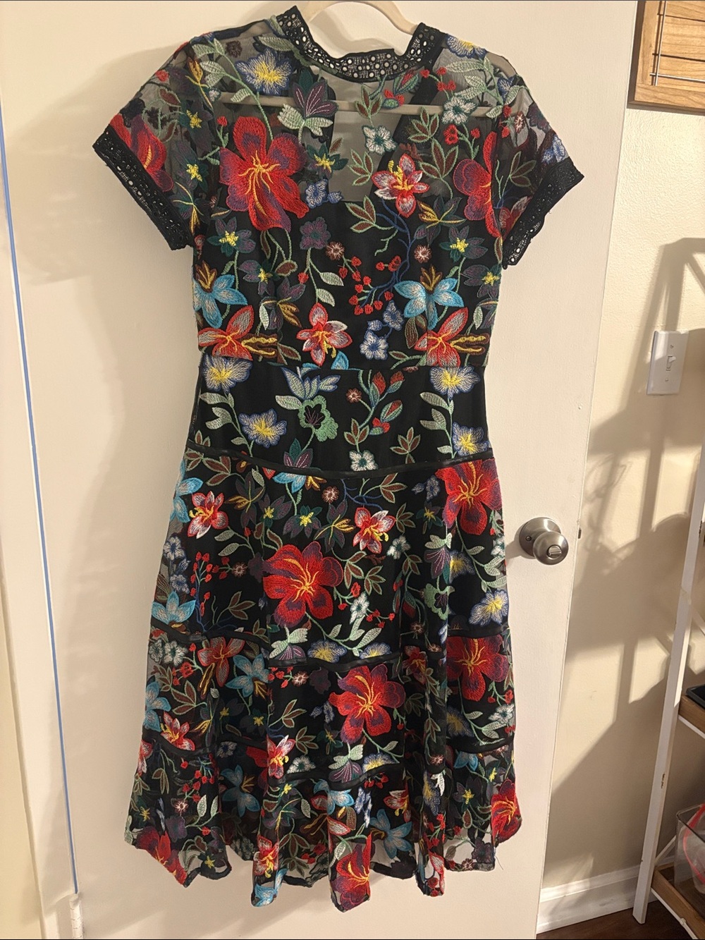 Black Floral Embroidered Midi Dress